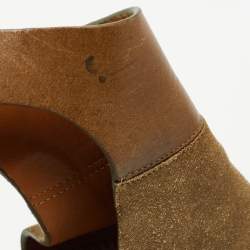 Chloe Two Tone Leather and Suede Open Toe Espadrille Wedge Platform Ankle Strap Sandals Size 36