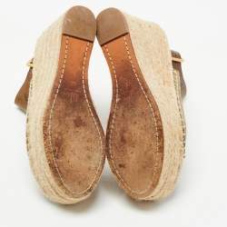 Chloe Two Tone Leather and Suede Open Toe Espadrille Wedge Platform Ankle Strap Sandals Size 36