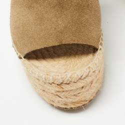 Chloe Two Tone Leather and Suede Open Toe Espadrille Wedge Platform Ankle Strap Sandals Size 36