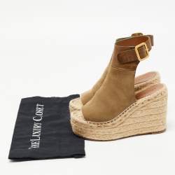 Chloe Two Tone Leather and Suede Open Toe Espadrille Wedge Platform Ankle Strap Sandals Size 36