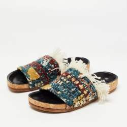  Chloe Multicolor Fabric Kerenn Kilim Rug Flat Slides Size 36
