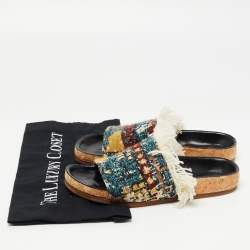  Chloe Multicolor Fabric Kerenn Kilim Rug Flat Slides Size 36