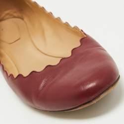 Pre Owned Chloe Burgundy Leather Scalloped Accent Ballet Flats Size 38