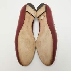 Pre Owned Chloe Burgundy Leather Scalloped Accent Ballet Flats Size 38
