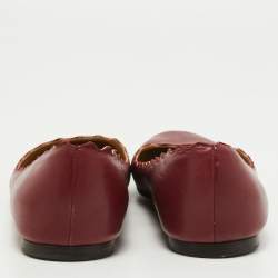 Pre Owned Chloe Burgundy Leather Scalloped Accent Ballet Flats Size 38