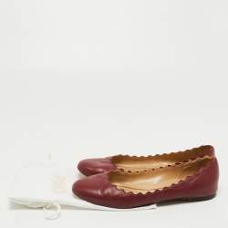 Pre Owned Chloe Burgundy Leather Scalloped Accent Ballet Flats Size 38