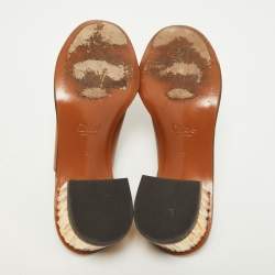Chloe Brown Leather Block Heel Open Toe Mules Sandals Size 39