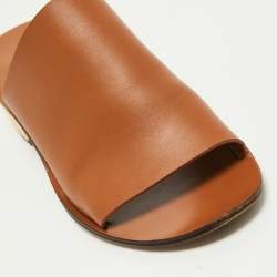 Chloe Brown Leather Block Heel Open Toe Mules Sandals Size 39