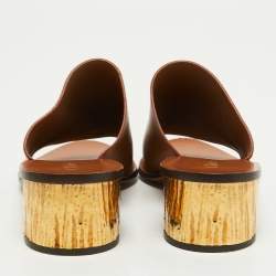 Chloe Brown Leather Block Heel Open Toe Mules Sandals Size 39