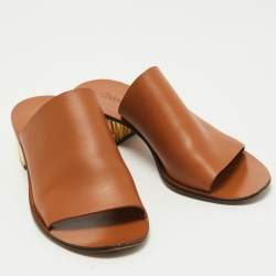 Chloe Brown Leather Block Heel Open Toe Mules Sandals Size 39