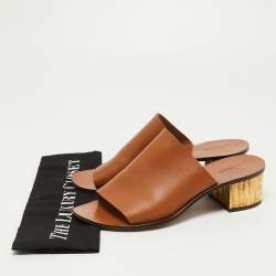 Chloe Brown Leather Block Heel Open Toe Mules Sandals Size 39