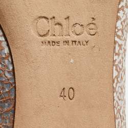 مملوكة مسبقًا Chloe Silver Texture Leather Laurena Scalloped Ballet Flats Size 40