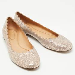 مملوكة مسبقًا Chloe Silver Texture Leather Laurena Scalloped Ballet Flats Size 40