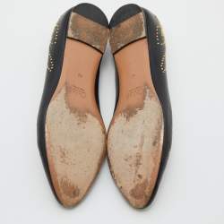 Pre Owned Chloe Black Leather Studded Ballet Flats Size 40