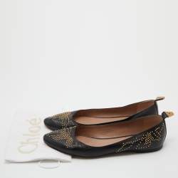 Pre Owned Chloe Black Leather Studded Ballet Flats Size 40