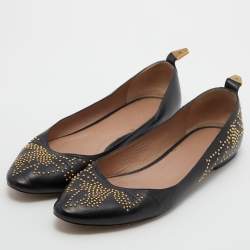 Pre Owned Chloe Black Leather Studded Ballet Flats Size 40