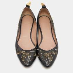 Pre Owned Chloe Black Leather Studded Ballet Flats Size 40