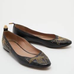 Pre Owned Chloe Black Leather Studded Ballet Flats Size 40