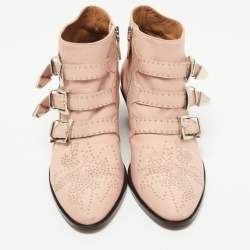 Pre Owned Chloe Pink Studded Leather Susanna Ankle Boots Size 38