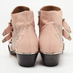 Pre Owned Chloe Pink Studded Leather Susanna Ankle Boots Size 38