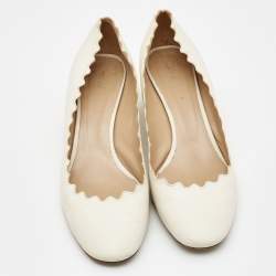 Pre Owned Chloe Cream Scalloped Leather Lauren Block Heel Pumps Size 40.5