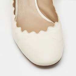 Pre Owned Chloe Cream Scalloped Leather Lauren Block Heel Pumps Size 40.5