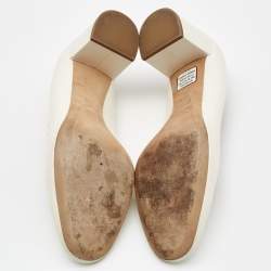 Pre Owned Chloe Cream Scalloped Leather Lauren Block Heel Pumps Size 40.5