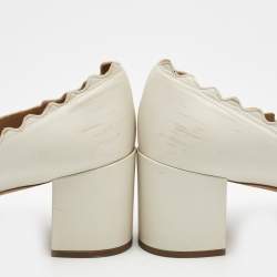 Pre Owned Chloe Cream Scalloped Leather Lauren Block Heel Pumps Size 40.5