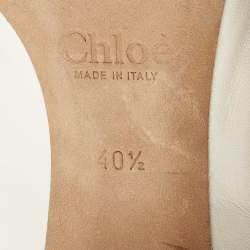 Pre Owned Chloe Cream Scalloped Leather Lauren Block Heel Pumps Size 40.5