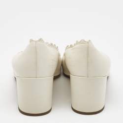 Pre Owned Chloe Cream Scalloped Leather Lauren Block Heel Pumps Size 40.5