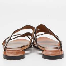 Chloe Grey  Leather and Suede Lauren Wavy Three Strap Flat Slides Size 37.5