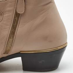 Pre Owned Chloe Beige Leather Studded Susanna Ankle Boots Size 39