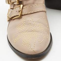 Pre Owned Chloe Beige Leather Studded Susanna Ankle Boots Size 39