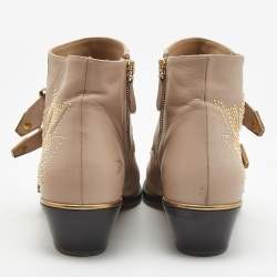 Pre Owned Chloe Beige Leather Studded Susanna Ankle Boots Size 39