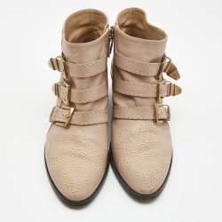 Pre Owned Chloe Beige Leather Studded Susanna Ankle Boots Size 39
