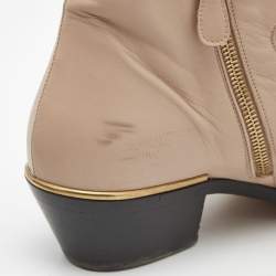 Pre Owned Chloe Beige Leather Studded Susanna Ankle Boots Size 39