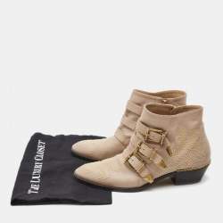 Pre Owned Chloe Beige Leather Studded Susanna Ankle Boots Size 39