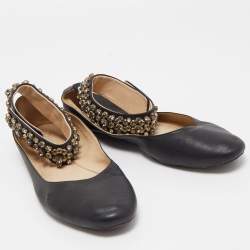 Pre Owned Chloe Black Leather Crystal Embellished Ankle Cuff Ballet Flats Size 40