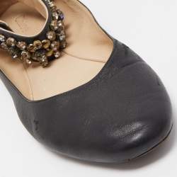 Pre Owned Chloe Black Leather Crystal Embellished Ankle Cuff Ballet Flats Size 40