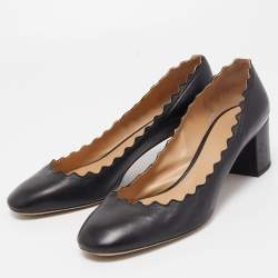 Pre Owned Chloe Black Scalloped Leather Lauren Pumps Size 39.5
