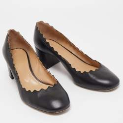 Pre Owned Chloe Black Scalloped Leather Lauren Pumps Size 39.5