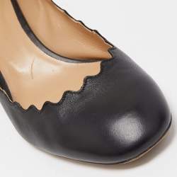 Pre Owned Chloe Black Scalloped Leather Lauren Pumps Size 39.5