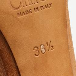 Pre Owned Chloe Brown/Gold Leather Embellished Ankle Strap Sandals Size 38.5