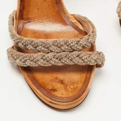 Pre Owned Chloe Brown/Gold Leather Embellished Ankle Strap Sandals Size 38.5