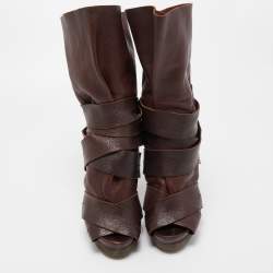 Pre Owned Chloe Brown Leather Ankle Wrap Ankle Boots Size 38.5