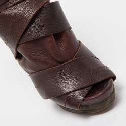 Pre Owned Chloe Brown Leather Ankle Wrap Ankle Boots Size 38.5