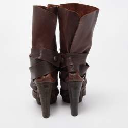 Pre Owned Chloe Brown Leather Ankle Wrap Ankle Boots Size 38.5