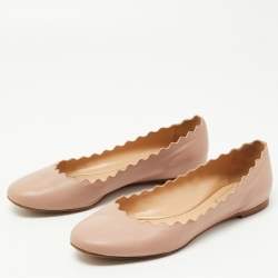 Chloe Dusty Pink Scalloped Leather Lauren Ballet Flats Size 37