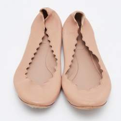 Chloe Beige Leather Laurena Scalloped Ballet Flats Size 38