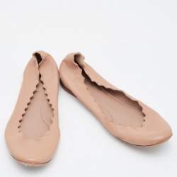 Chloe Beige Leather Laurena Scalloped Ballet Flats Size 38
